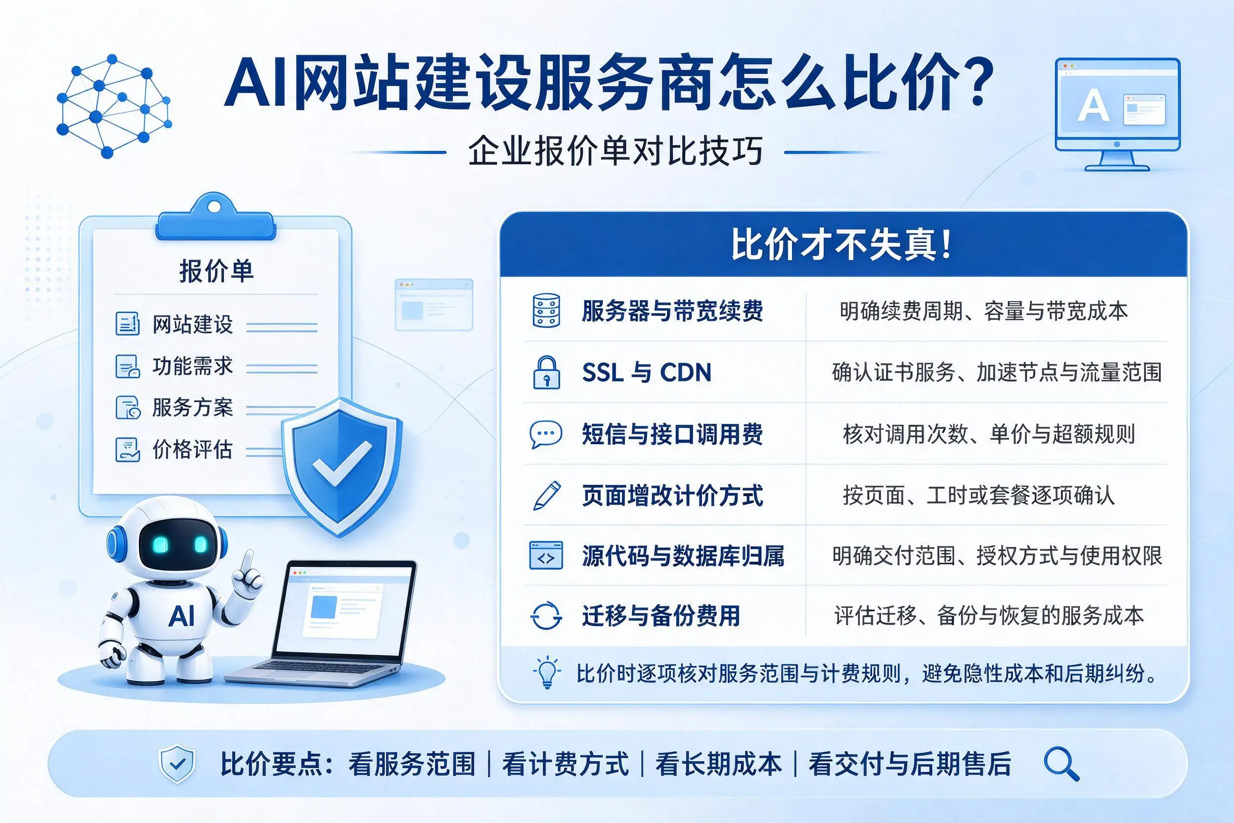 AI网站建设服务商怎么比价?宿州企业报价单对比技巧